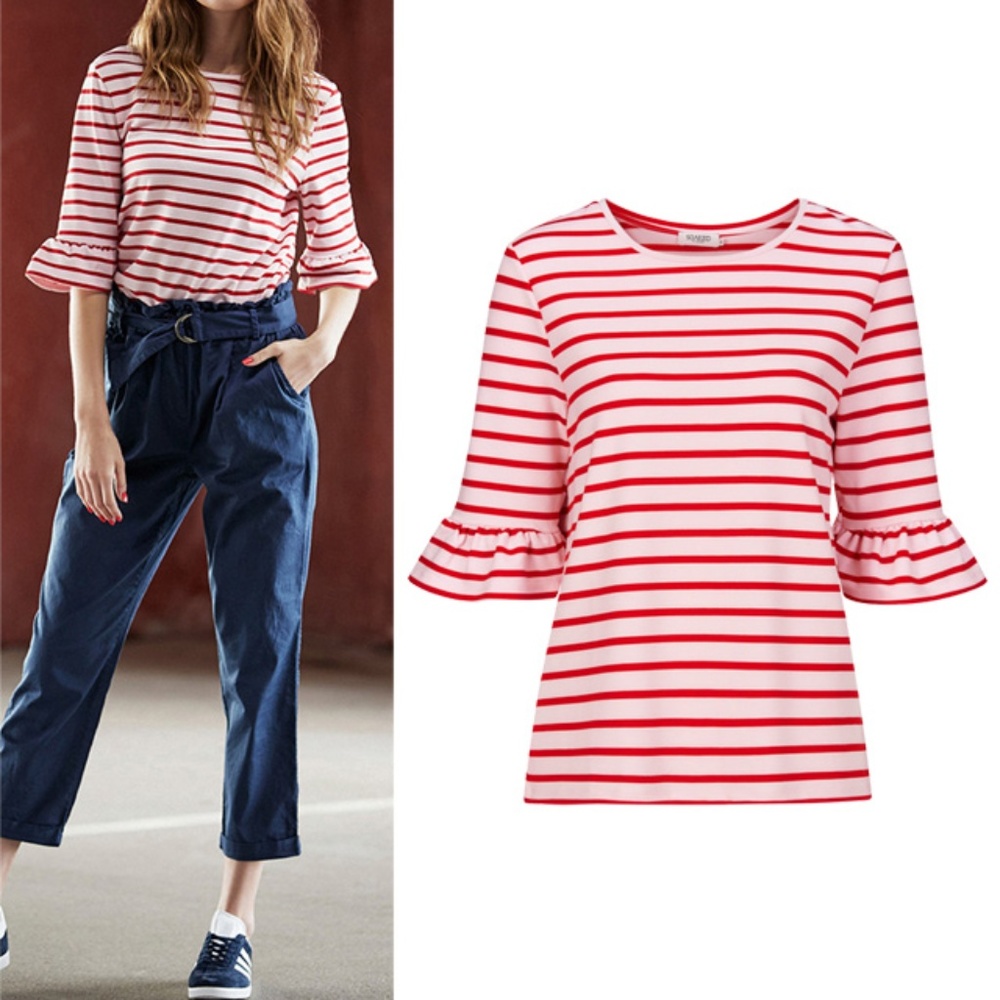 NWT Soaked By Luxury Frill Half-sleeve Striped Top